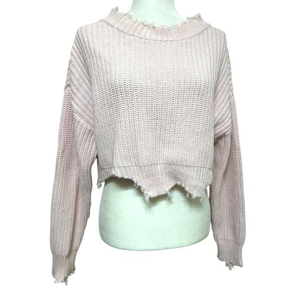Le Lis Collection Oversized Distressed Light Pink Cropped Sweater Size Small - Picture 2 of 7